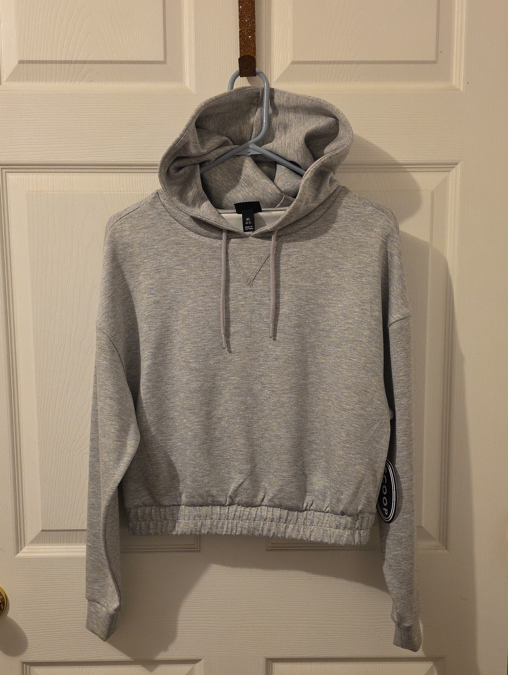 Casual Cropped Grey Crewneck Hoodie - Women's